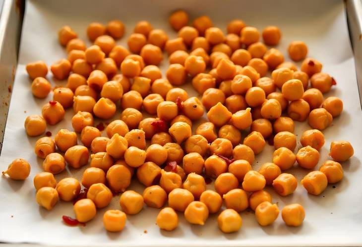 Healthy Spicy Baked Chickpeas Spread on Baking Paper  Perfect for Snacking